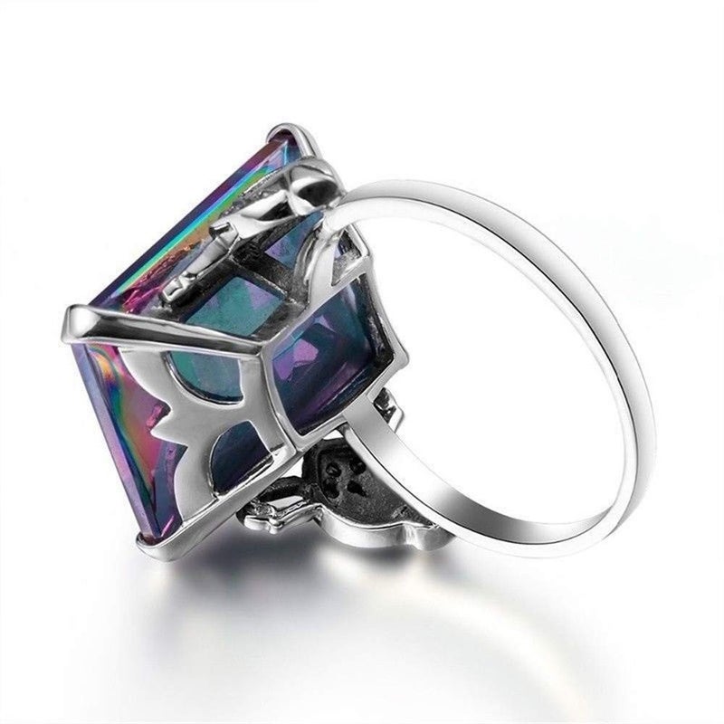 AZQ 925 Sterling Silver Fashion Natural Topaz Ring 5ct Square perfect cut Rainbow Topaz Gemstone Promise Rings CZ Eternity Engagement Wedding Band Ring for Women (US Code 8) - Image 5
