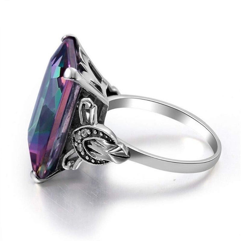 AZQ 925 Sterling Silver Fashion Natural Topaz Ring 5ct Square perfect cut Rainbow Topaz Gemstone Promise Rings CZ Eternity Engagement Wedding Band Ring for Women (US Code 8) - Image 4