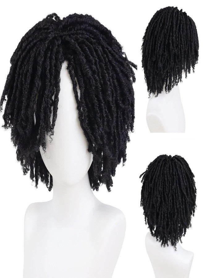 GNIMEGIL Mens Dreadlock Wig Black Curly Male Fake Dreads Loc Short Braided Wig with Bangs Realistic Twist Rasta Wigs Roleplay - Image 1