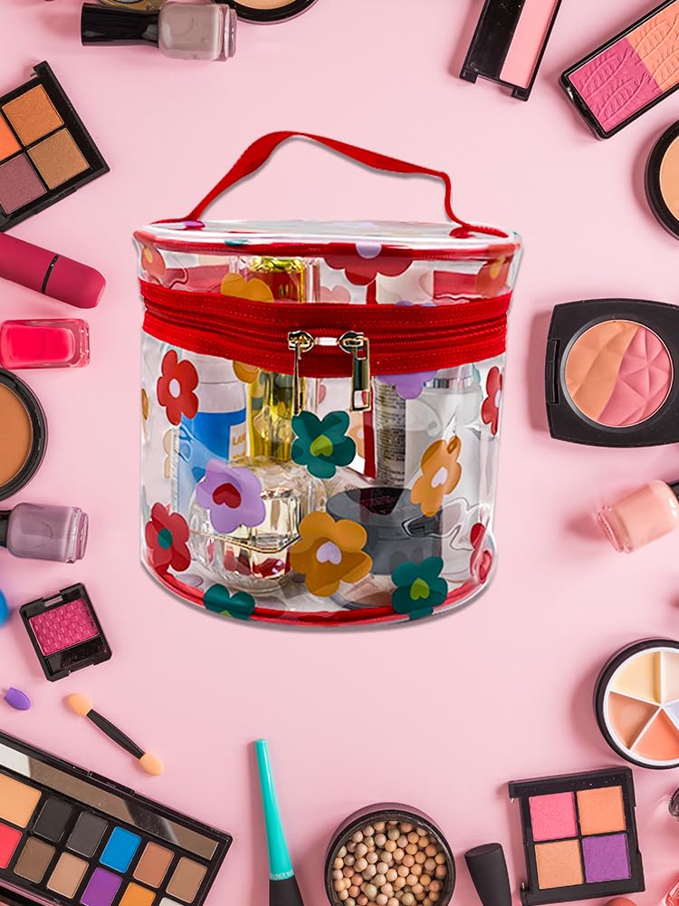 TotePrint Printed Flowers Clear Cylinder Travel Makeup Bag,Portable Waterproof Pouch with Handle Ideal for Women and Girl (Daisy (D1049-1)) - Image 5