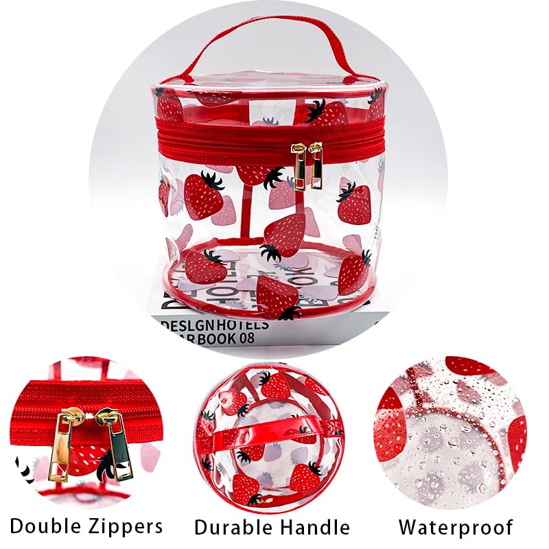 TotePrint Printed Flowers Clear Cylinder Travel Makeup Bag,Portable Waterproof Pouch with Handle Ideal for Women and Girl (Daisy (D1049-1)) - Image 3