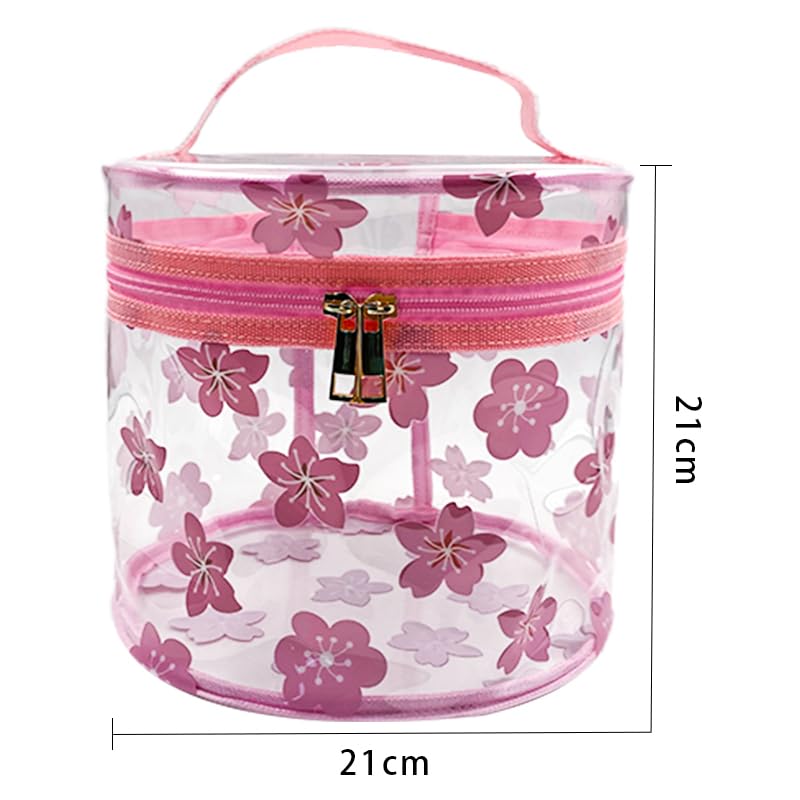 TotePrint Printed Flowers Clear Cylinder Travel Makeup Bag,Portable Waterproof Pouch with Handle Ideal for Women and Girl (Daisy (D1049-1)) - Image 2