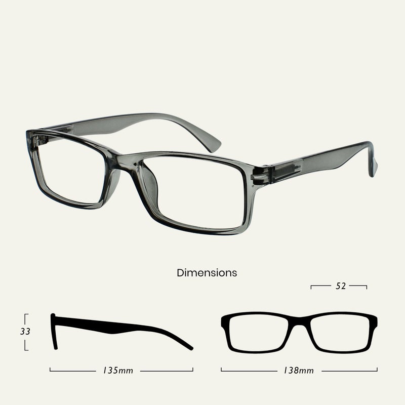 OPULIZE PEP Reading Glasses for Women Men - Large Rectangular Designer Frame - Comfort Spring Hinges - Scratch Resistant - Grey +1.50 - Image 2