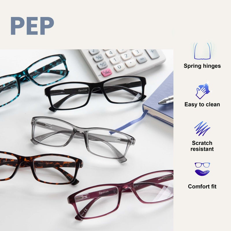 OPULIZE PEP Reading Glasses for Women Men - Large Rectangular Designer Frame - Comfort Spring Hinges - Scratch Resistant - Grey +1.50 - Image 4