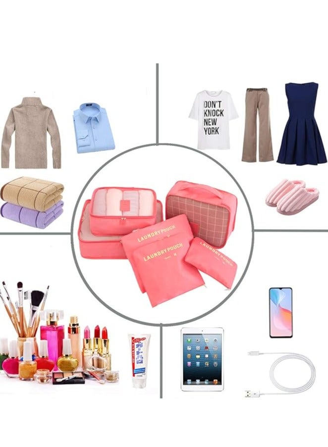 6-Piece Clothes Storage Bag Set for Travel and Outdoor Use, Pink - Image 3