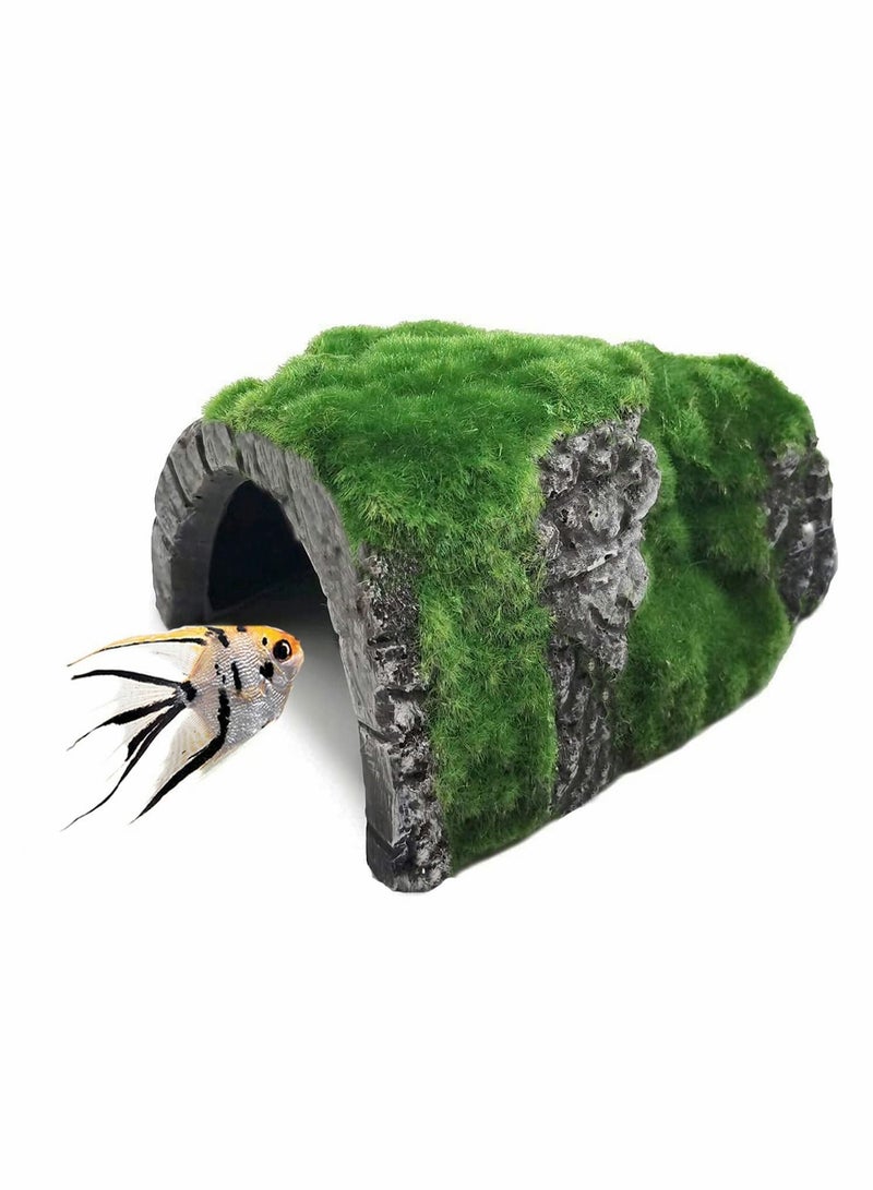 SYOSI Aquarium Hides and Cave Decoration, Resin Moss Fish Tank Hideout Rock Ornament Cave Hollow Freshwater Saltwater for Fish Shrimp Play Ornament - Image 1
