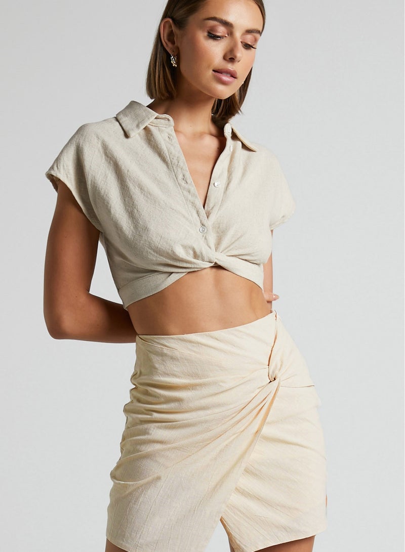 Loquat Women's High Waist Cottonfabric Twist New Solid Color Zipper Irregular Skirt - Image 1