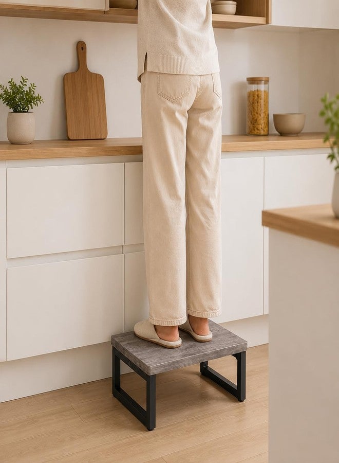Snughome Wooden Step Stools for Adults Kids, Solid Wooden Bedside Step Stool Adults Hold Up to 350 lb, One Step Foot Stool for Kitchen, Bedroom, Living Room, Bathroom - Self-Assembly(Grey) - Image 2