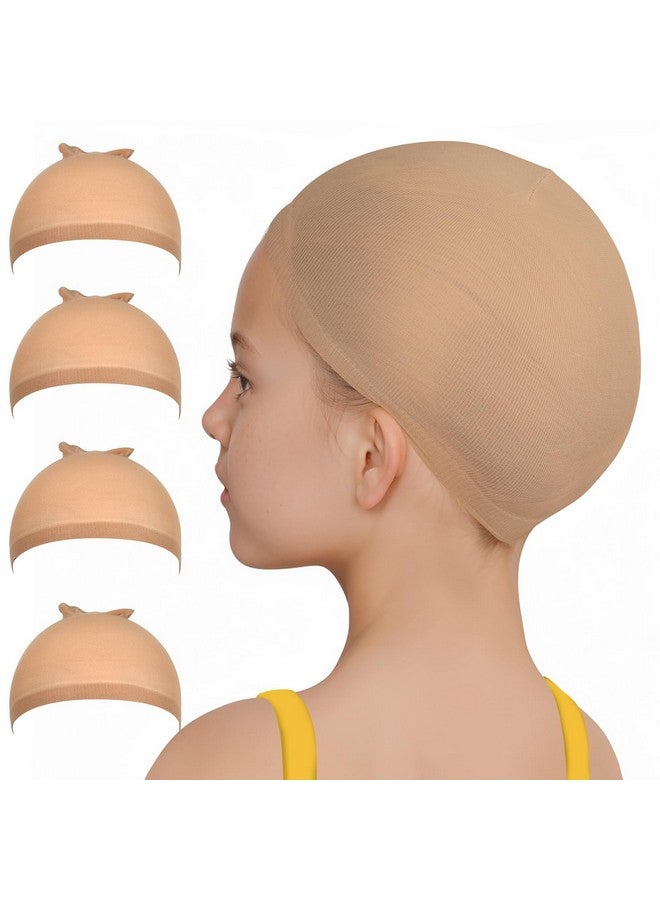 فندامي قبعات شعر مستعار من فاندامي، 4 قطع من قبعات الشعر المستعار للأطفال، لون بني فاتح، قبعات شعر مستعار من النايلون. قبعات جوارب مرنة للشعر المستعار، قبعات شعر مستعار طبيعية للأطفال، مناسبة للهالوين وحفلات التنكر. قبعات شعر مستعار صغيرة للأطفال، وللرضع. - Image 1