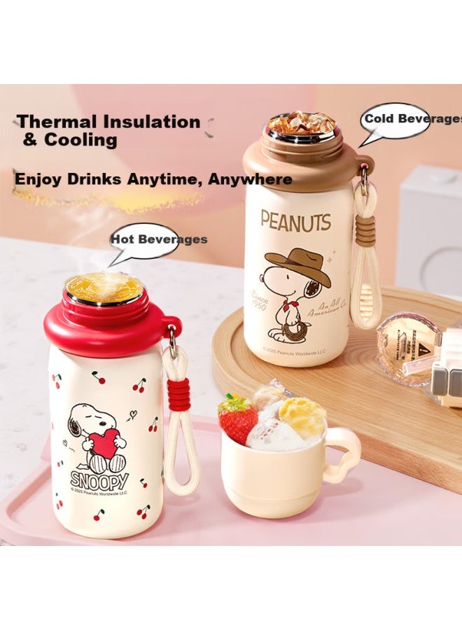 Snoopy 316l Stainless Steel Children's Insulated Cup, Large Capacity, With Straw For Boys And Girls, Portable Water Bottle For Students, Specialized Drinking Cup, White - Image 5
