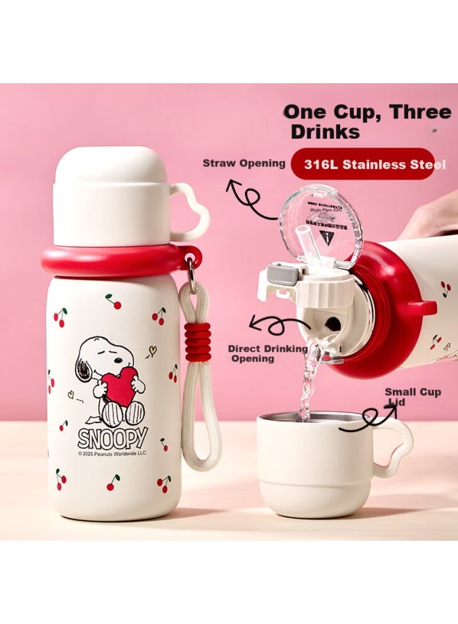 Snoopy 316l Stainless Steel Children's Insulated Cup, Large Capacity, With Straw For Boys And Girls, Portable Water Bottle For Students, Specialized Drinking Cup, White - Image 1