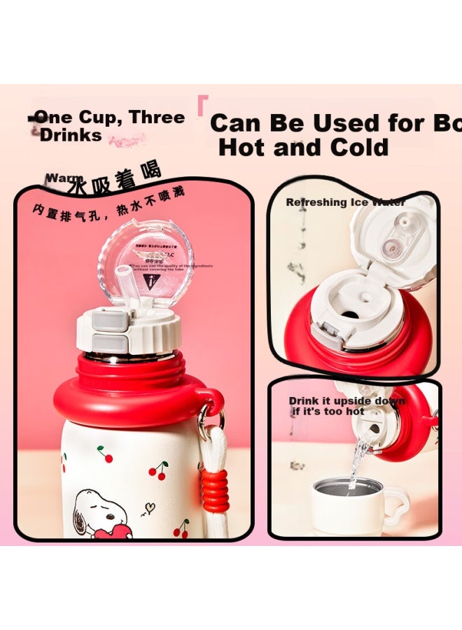 Snoopy 316l Stainless Steel Children's Insulated Cup, Large Capacity, With Straw For Boys And Girls, Portable Water Bottle For Students, Specialized Drinking Cup, White - Image 2