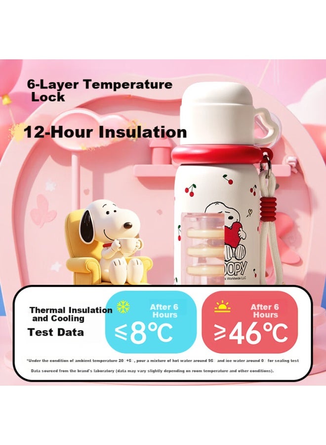 Snoopy 316l Stainless Steel Children's Insulated Cup, Large Capacity, With Straw For Boys And Girls, Portable Water Bottle For Students, Specialized Drinking Cup, White - Image 4