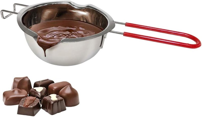QLESHINING Chocolate Melting Pot 12oz(400ml), 18/8 Stainless Steel Universal Double Boiler Spouts, Heat-Resistant Handle, Flat Bottom, Butter Chocolate Cheese Caramel Soap Candle Making Wax Melting - Image 1