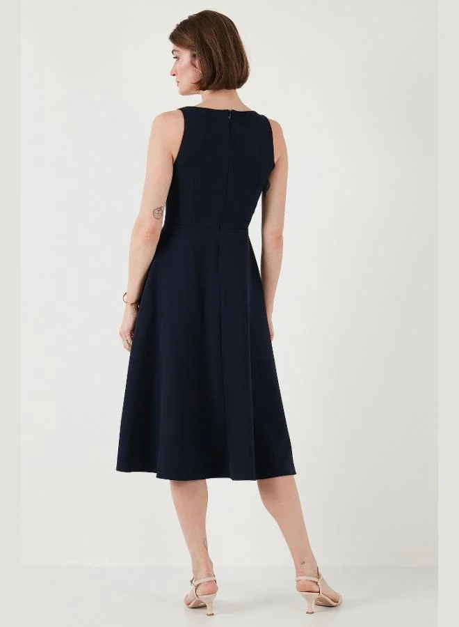 Lela  Lela Regular Fit Crew Neck Pocketed Pleated Midi Length Evening Dress Women's Dress 6111963 for Women | Best Price UAE