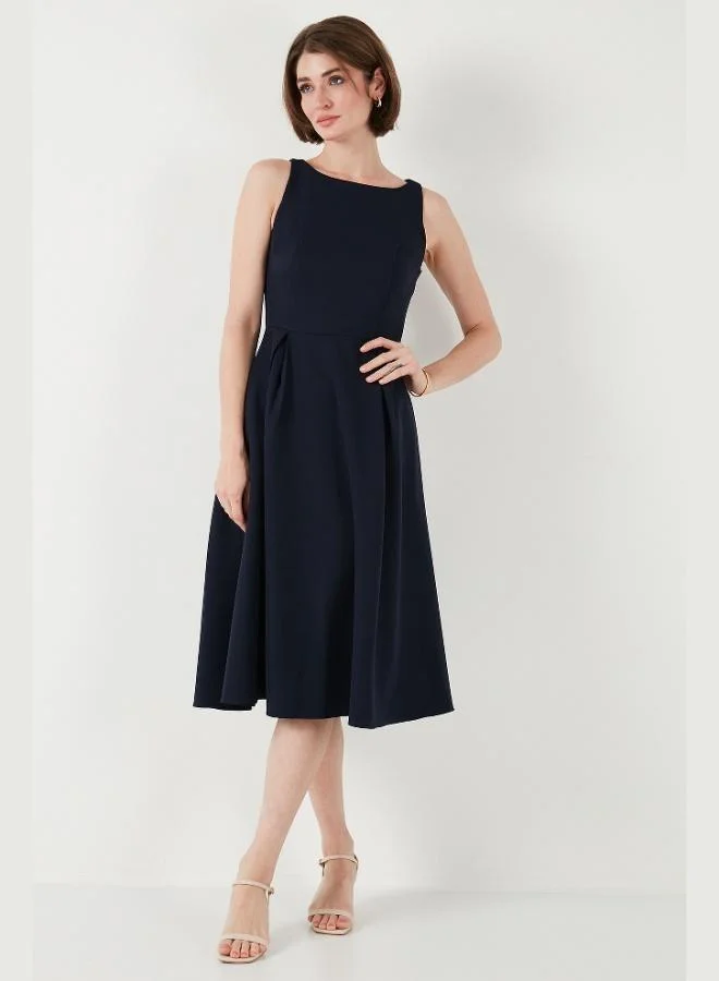Lela  Lela Regular Fit Crew Neck Pocketed Pleated Midi Length Evening Dress Women's Dress 6111963 for Women | Best Price UAE