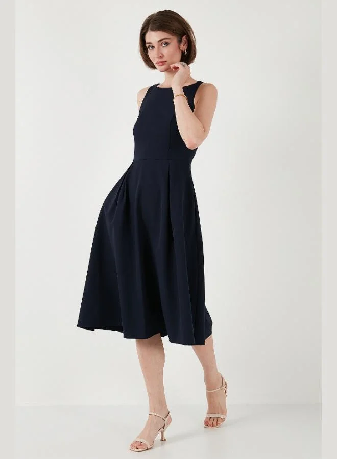 Lela  Lela Regular Fit Crew Neck Pocketed Pleated Midi Length Evening Dress Women's Dress 6111963 for Women | Best Price UAE