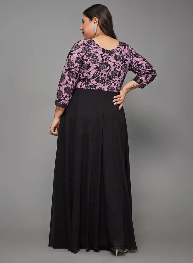 مس تشايس Miss Chase Plus Size Black Lace Insert Maxi Dress