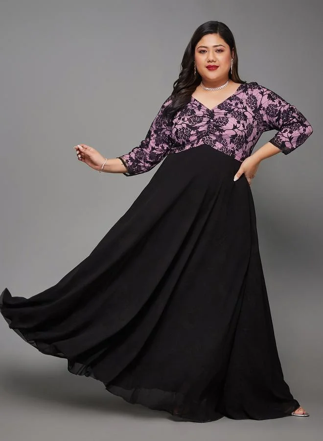Miss Chase Miss Chase Plus Size Black Lace Insert Maxi Dress