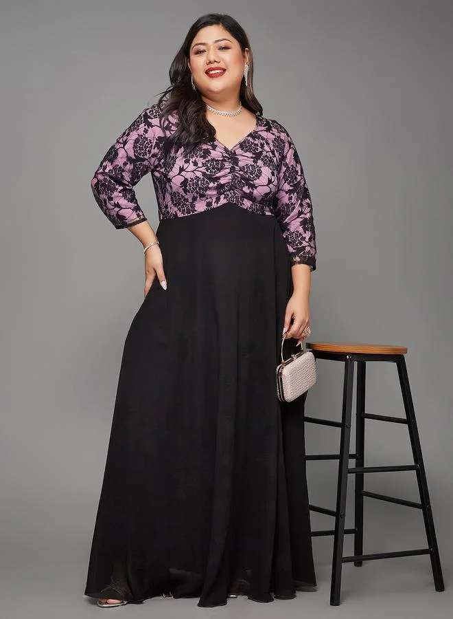 مس تشايس Miss Chase Plus Size Black Lace Insert Maxi Dress