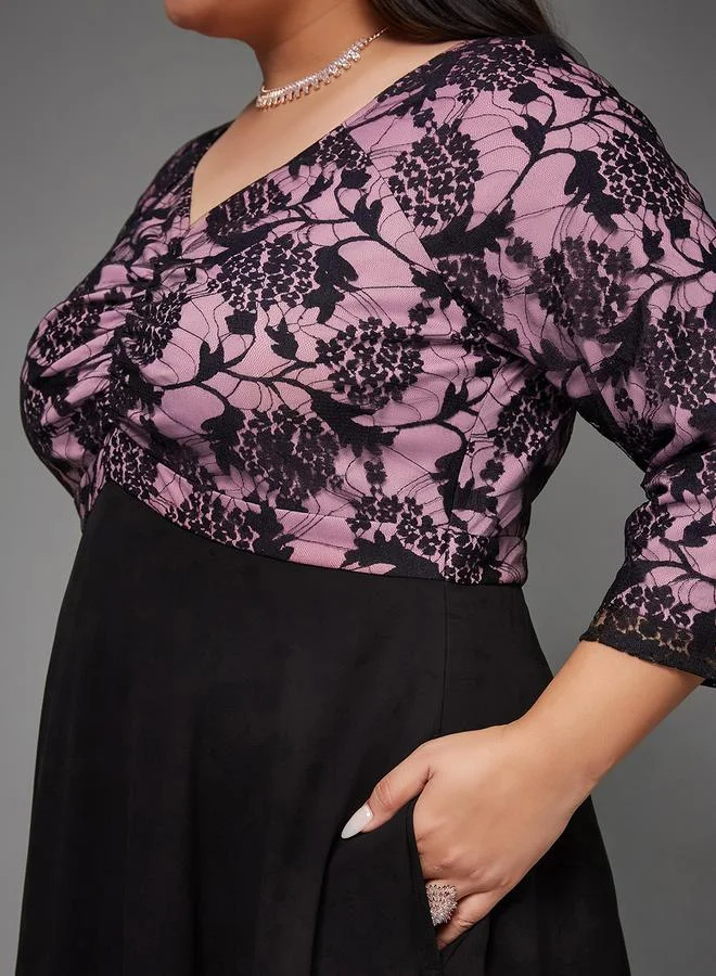مس تشايس Miss Chase Plus Size Black Lace Insert Maxi Dress