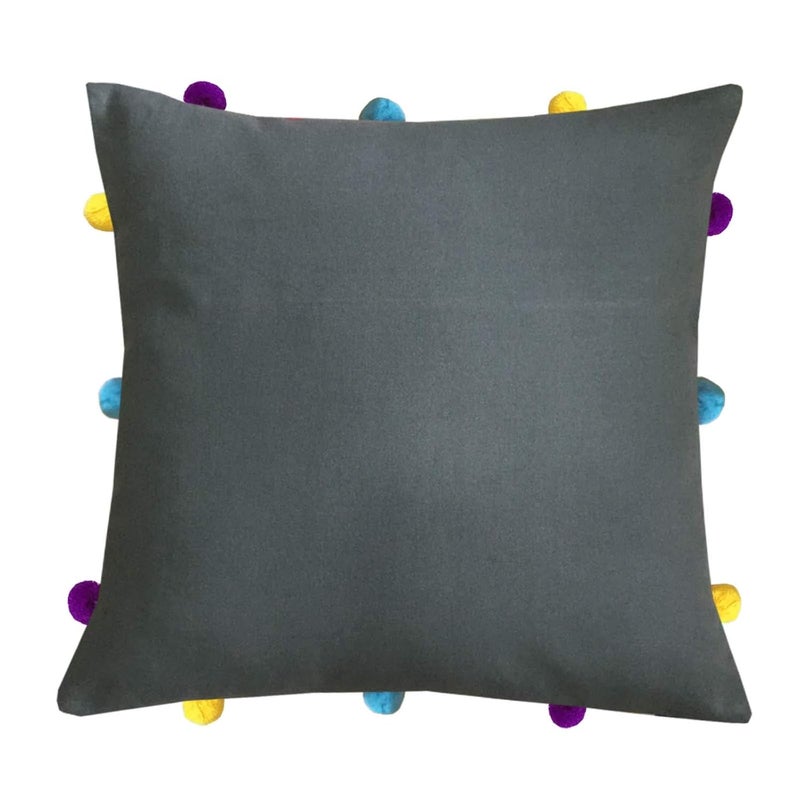 Lushomes Cushion Cover 12x12 Boho Cushion Covers Sofa Pillow Cover Cushion Covers with Tassels Cushion Cover with pom pom 12x12 Inches Set of 5 Grey - Image 2
