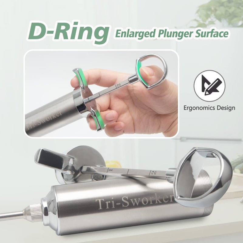 Tri-Sworker Meat Injector Syringe for Smoking with 4 Marinade Flavor Food Injector Needles, Ideal to Injector Marinades for Meats, Turkey, Brisket, Beef; 2-OZ Capacity - Image 3