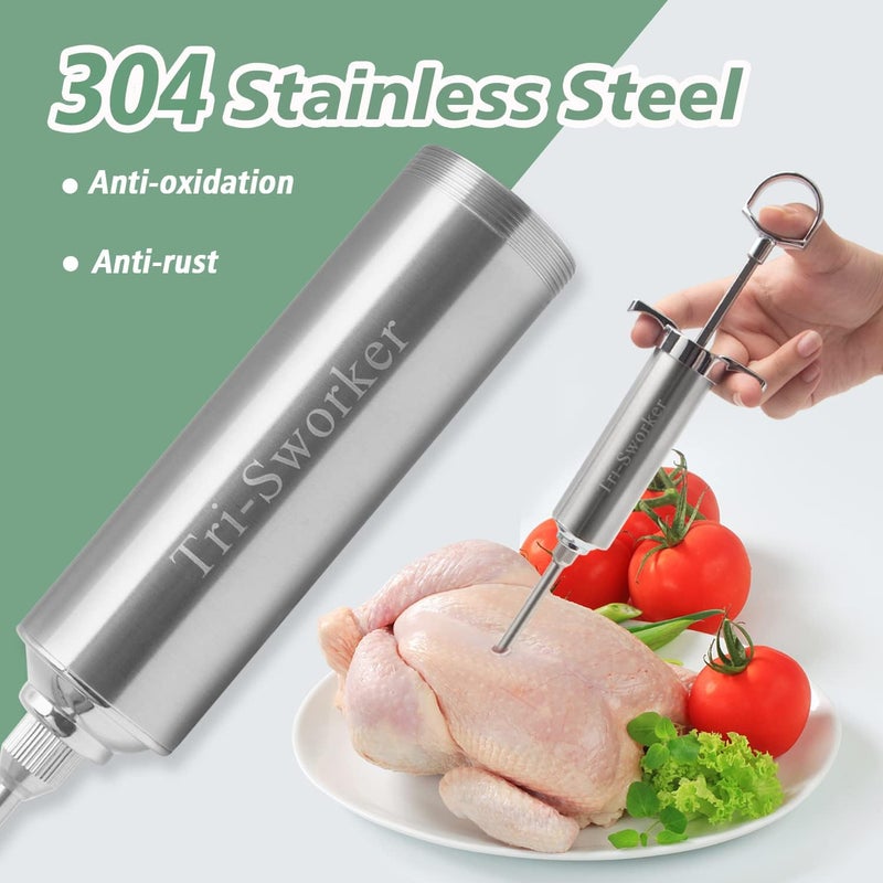 Tri-Sworker Meat Injector Syringe for Smoking with 4 Marinade Flavor Food Injector Needles, Ideal to Injector Marinades for Meats, Turkey, Brisket, Beef; 2-OZ Capacity - Image 4