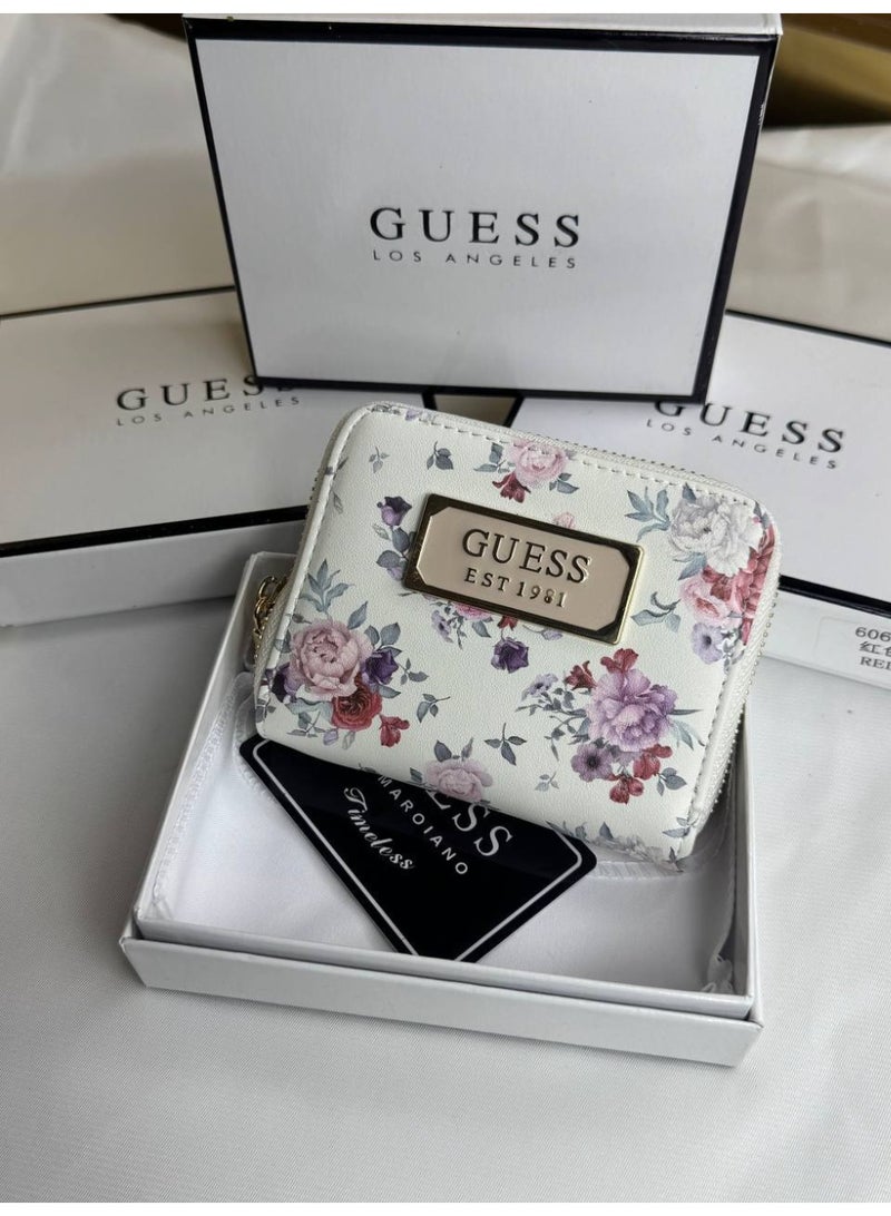 GUESS Women's Compact Zip-Around Wallet - Floral Print - White/Multi