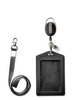 Life-Mate Badge Holder - Leather ID Card Holder Wallet Case with 3 Cards Slot and Neck Lanyard/Strap. Additional Retractable Badge Reel with Belt