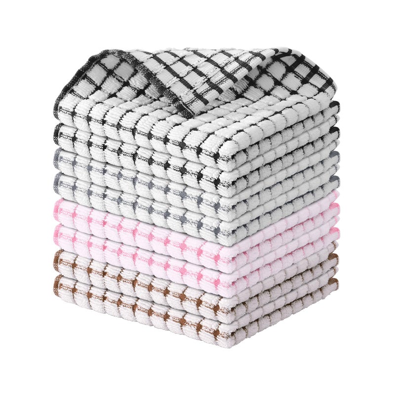 Kitinjoy Cotton 8 Pack Terry Kitchen Dish Cloths  12 X 12 Inches Super Soft And Absorbent Dish Rags  Quick Drying Dish Towels For Washing Dishes  Mix Color - Image 1