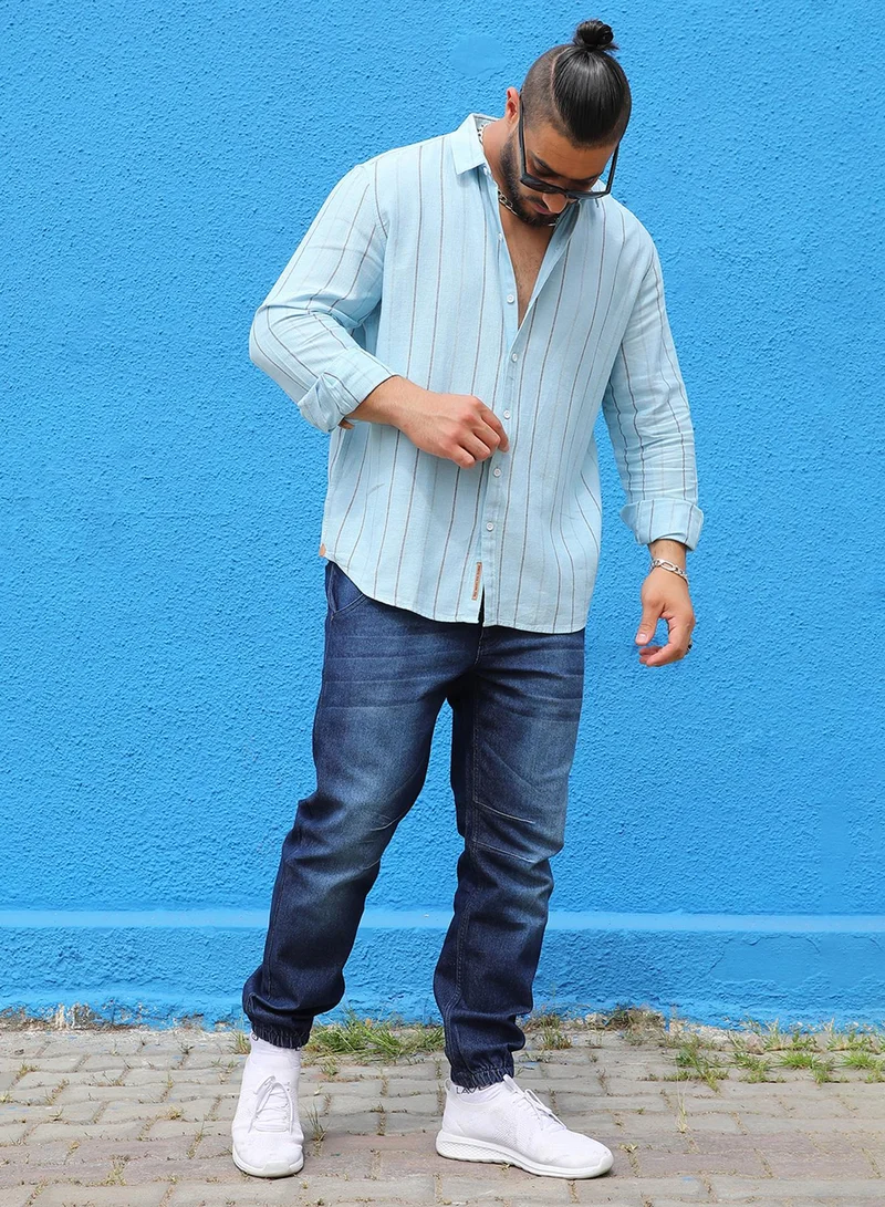 Instafab Plus Instafab Plus Men's Light Blue Contrast Pinstriped Shirt For Casual Wear | Spread Collar | Long Sleeve | Button Closure | Cotton Viscose Shirt Crafted With Comfort Fit For Everyday Wear