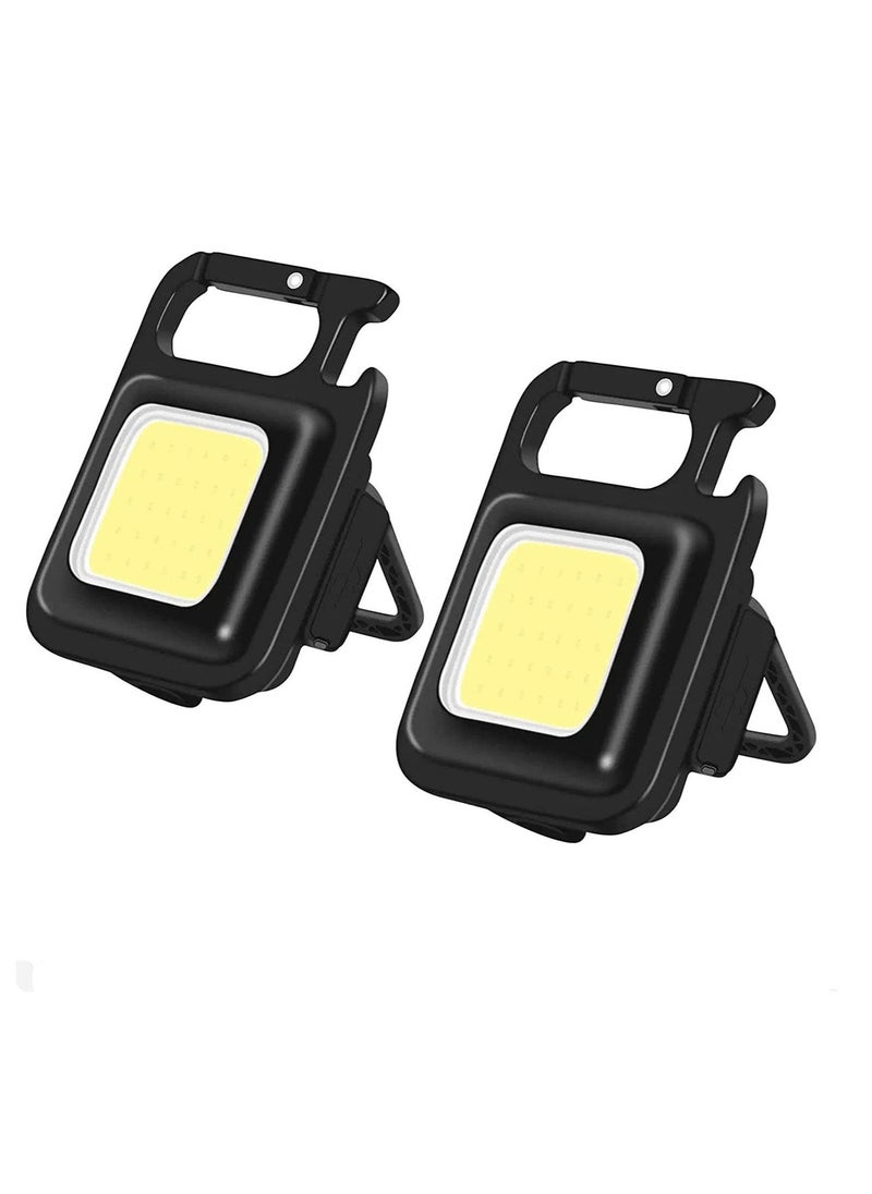 ELTRAZONE 2 pc COB Keychain Work Light,Keychain Flashlight 1000 Lumen Emergency Light with 3 Light Mode Magnetic Work Light and Folding Bracket Bottle Opener,  - Image 1