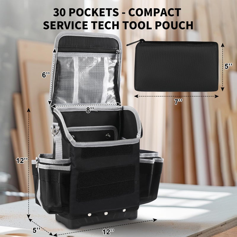 Chyaidach Electrician Tool Bag, 30-Pockets Heavy Duty Tool Pouch with Hard Bottom & Shoulder Strap, Utility Toolbox Storage Organizer for Service Tech HVAC Electrical Plumber - Image 4