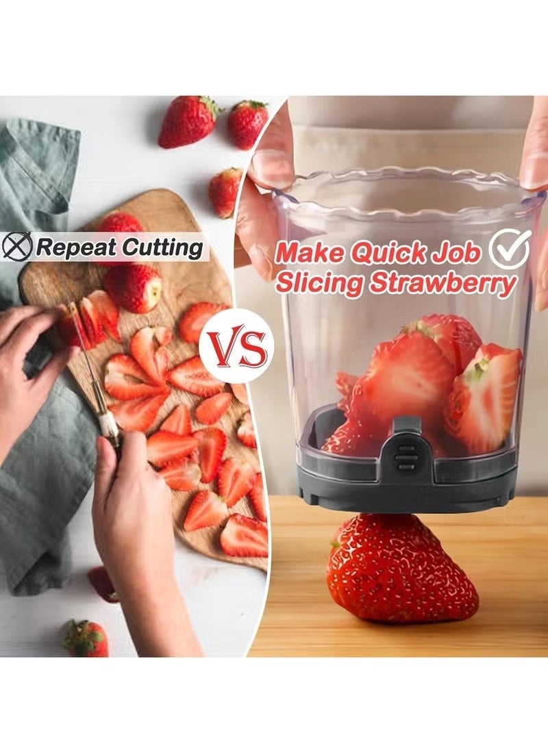 Fruit Slicer Cup, Strawberry, Banana Slicers, Detachable Fruit Cutter Slicer with Push Plate, Creative Strawberry Slicer Kitchen Gadget (Black)