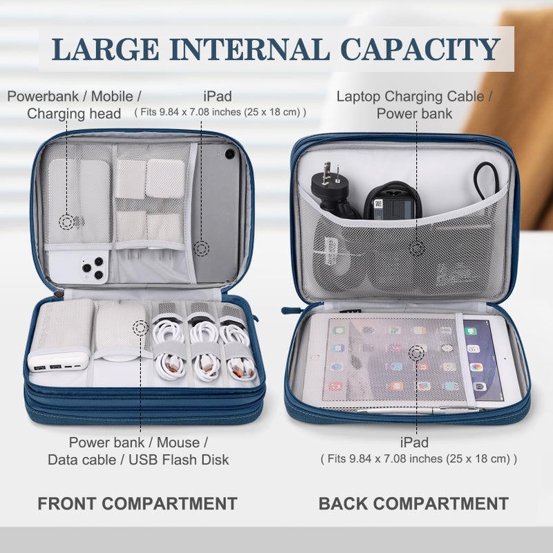 Waterproof Travel Cable Organizer Bag with Double Layer Storage for Cords, Chargers, Phone and Earphone - Image 3