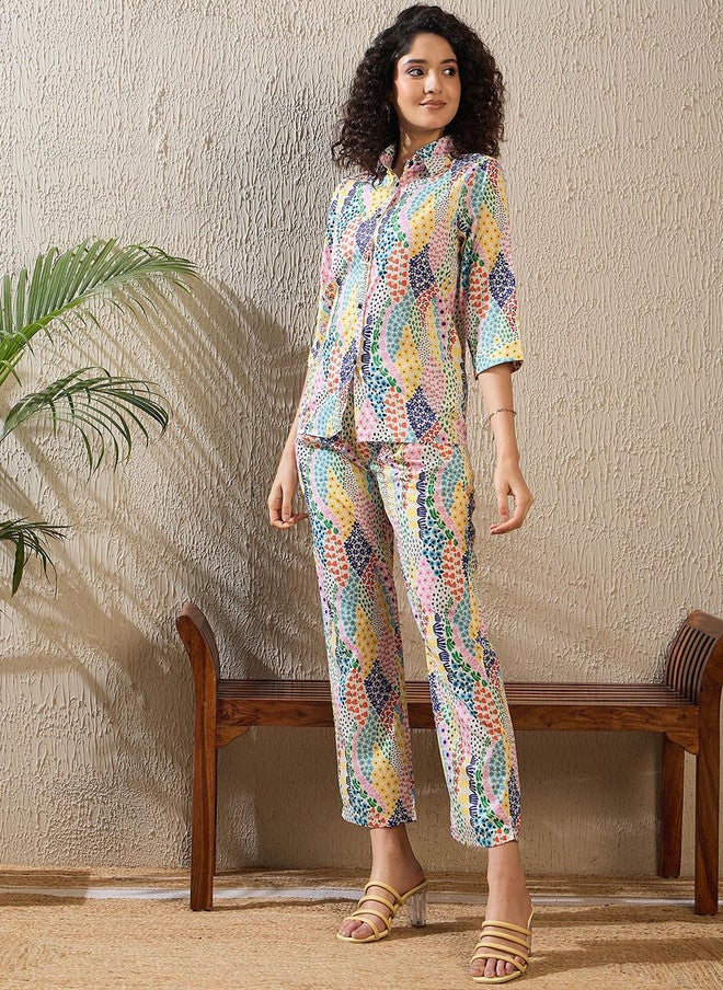 StyleStone طقم قميص مزخرف بالأزهار مع ياقة وقميص وسروال من ستايلستون - Image 4