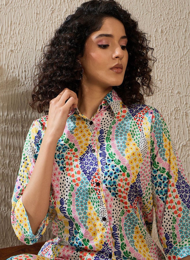 StyleStone طقم قميص مزخرف بالأزهار مع ياقة وقميص وسروال من ستايلستون - Image 2