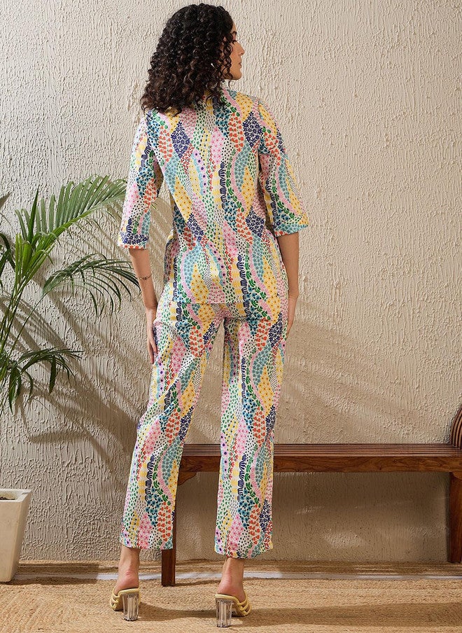 StyleStone طقم قميص مزخرف بالأزهار مع ياقة وقميص وسروال من ستايلستون - Image 5