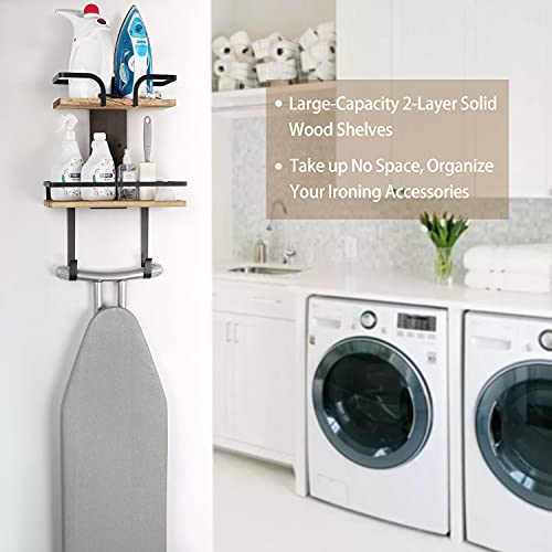VINAEMO Ironing Board Hanger Wall Mount, 2-Layer Iron and Ironing Board Holder, Laundry Room Shelves Solid Wood with Removable Hooks Home Organization and Storage - Image 4