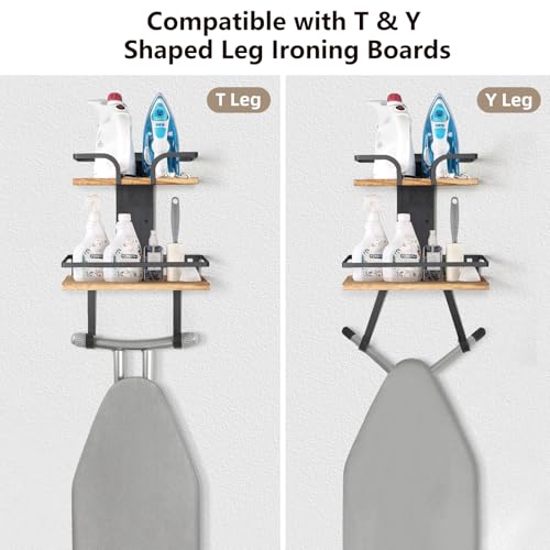 VINAEMO Ironing Board Hanger Wall Mount, 2-Layer Iron and Ironing Board Holder, Laundry Room Shelves Solid Wood with Removable Hooks Home Organization and Storage - Image 2