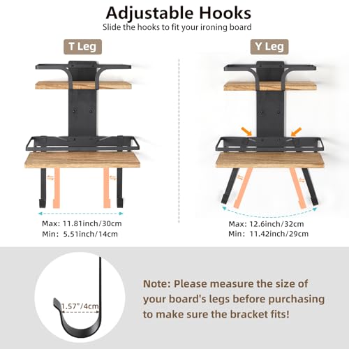 VINAEMO Ironing Board Hanger Wall Mount, 2-Layer Iron and Ironing Board Holder, Laundry Room Shelves Solid Wood with Removable Hooks Home Organization and Storage - Image 3