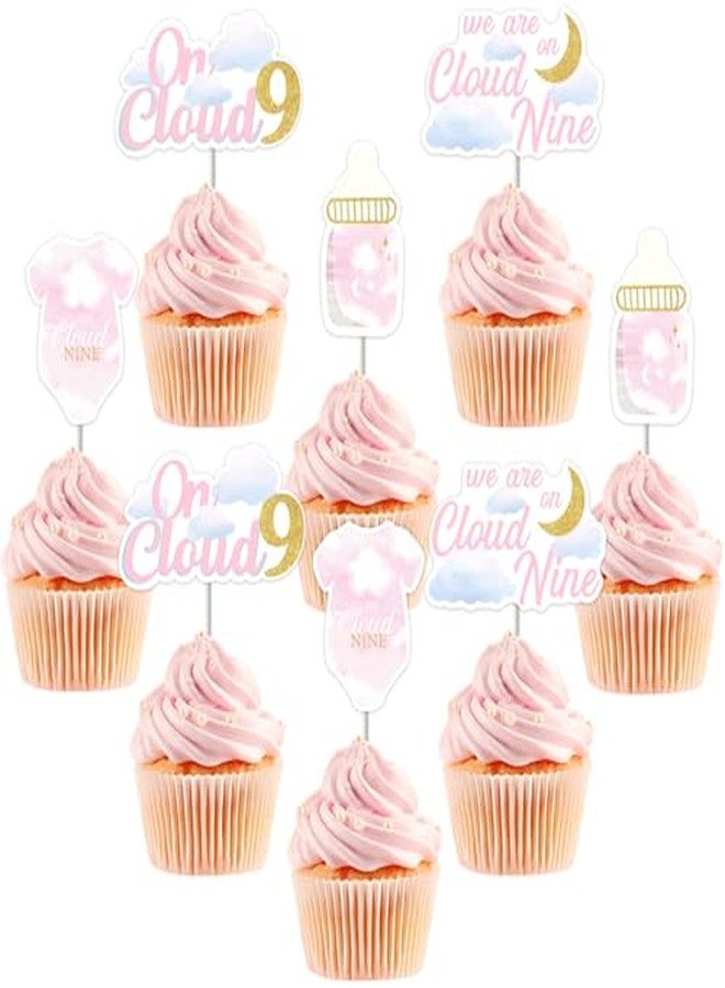 Blisstock 24PCS On Cloud 9 Baby Shower Decorations We are On Cloud 9 Baby Shower Cupcake Toppers Clouds Themed Cake Decorations for Girls On Cloud 9 Birthday Party Baby Showers Supplies - Image 1