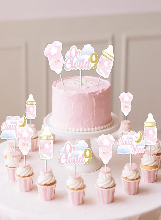 Blisstock 24PCS On Cloud 9 Baby Shower Decorations We are On Cloud 9 Baby Shower Cupcake Toppers Clouds Themed Cake Decorations for Girls On Cloud 9 Birthday Party Baby Showers Supplies - Image 3