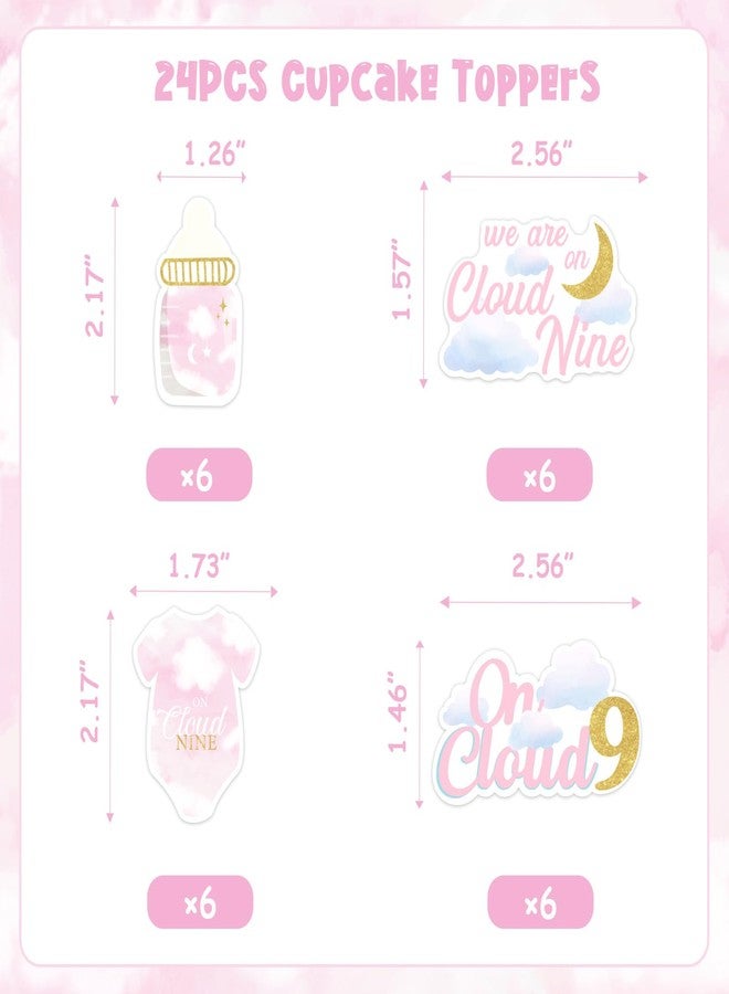 Blisstock 24PCS On Cloud 9 Baby Shower Decorations We are On Cloud 9 Baby Shower Cupcake Toppers Clouds Themed Cake Decorations for Girls On Cloud 9 Birthday Party Baby Showers Supplies - Image 5