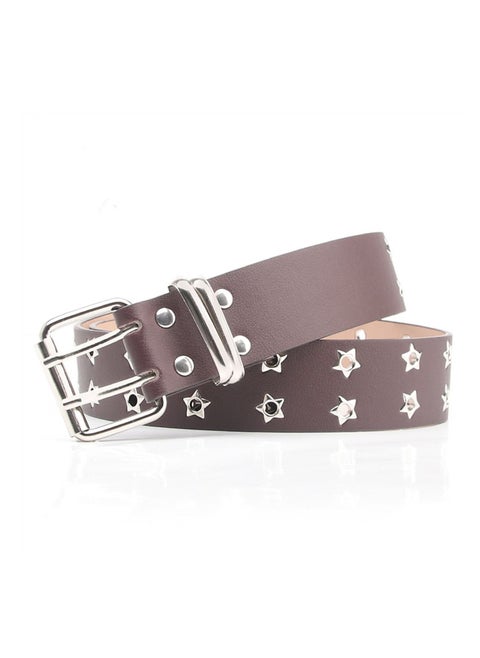 Star Double Exhaust Eyeholes Women's Fashion Versatile Casual Punk Jeans Belt Brown