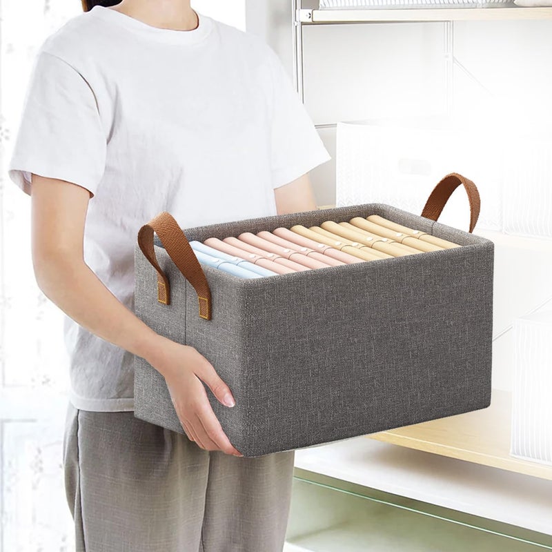 DAREV DAREV 4 Pcs Wardrobe Organizer for Clothes with Metal Frame Rectangle Storage Baskets for Clothing Fabric Storage Box with Handles Shelf Basket for Storage Clothes Pants Jeans Sweater Grey  - Image 4