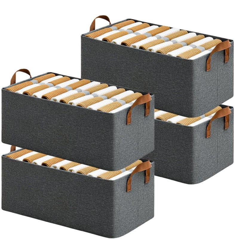 DAREV DAREV 4 Pcs Wardrobe Organizer for Clothes with Metal Frame Rectangle Storage Baskets for Clothing Fabric Storage Box with Handles Shelf Basket for Storage Clothes Pants Jeans Sweater Grey  - Image 1