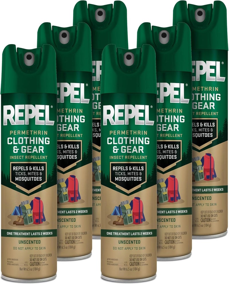 repel Permethrin Clothing & Gear Insect lent, Use on Outdoor Gear, Tents and Sleeping Bags, s Mosquitoes, Ticks, Mites, (Aerosol Spray), 6.5 Fl Oz (Pack of 6) - Image 1