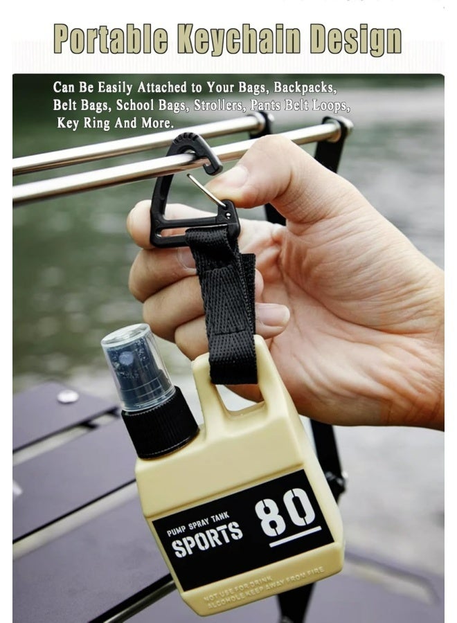 زجاجتان صغيرتان للرش مع سلسلة مفاتيح، زجاجات رش بلاستيكية صغيرة للتخييم سعة 80 مل قابلة لإعادة التعبئة، حاويات صابون اليدين للسفر، حاويات مطهر اليدين الفارغة المحمولة للتخييم في الهواء الطلق (لونان) - Image 3